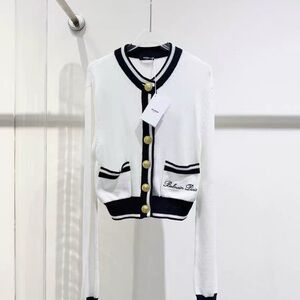 Authentic Balmain White and Black Blazer with Gold Buttons